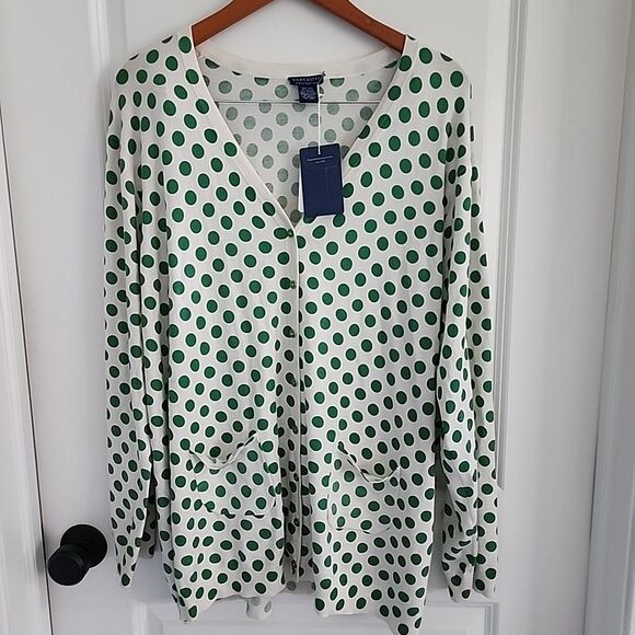 Doncaster Collection Silk Cardigan Sweater Women Size 3W Green Polka Dot NWT - Picture 1 of 7